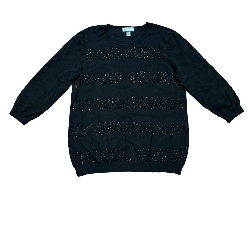 Special Occasion Bling Women's PXL 3/4 Sleeve Black Sweater Petite Charter Club